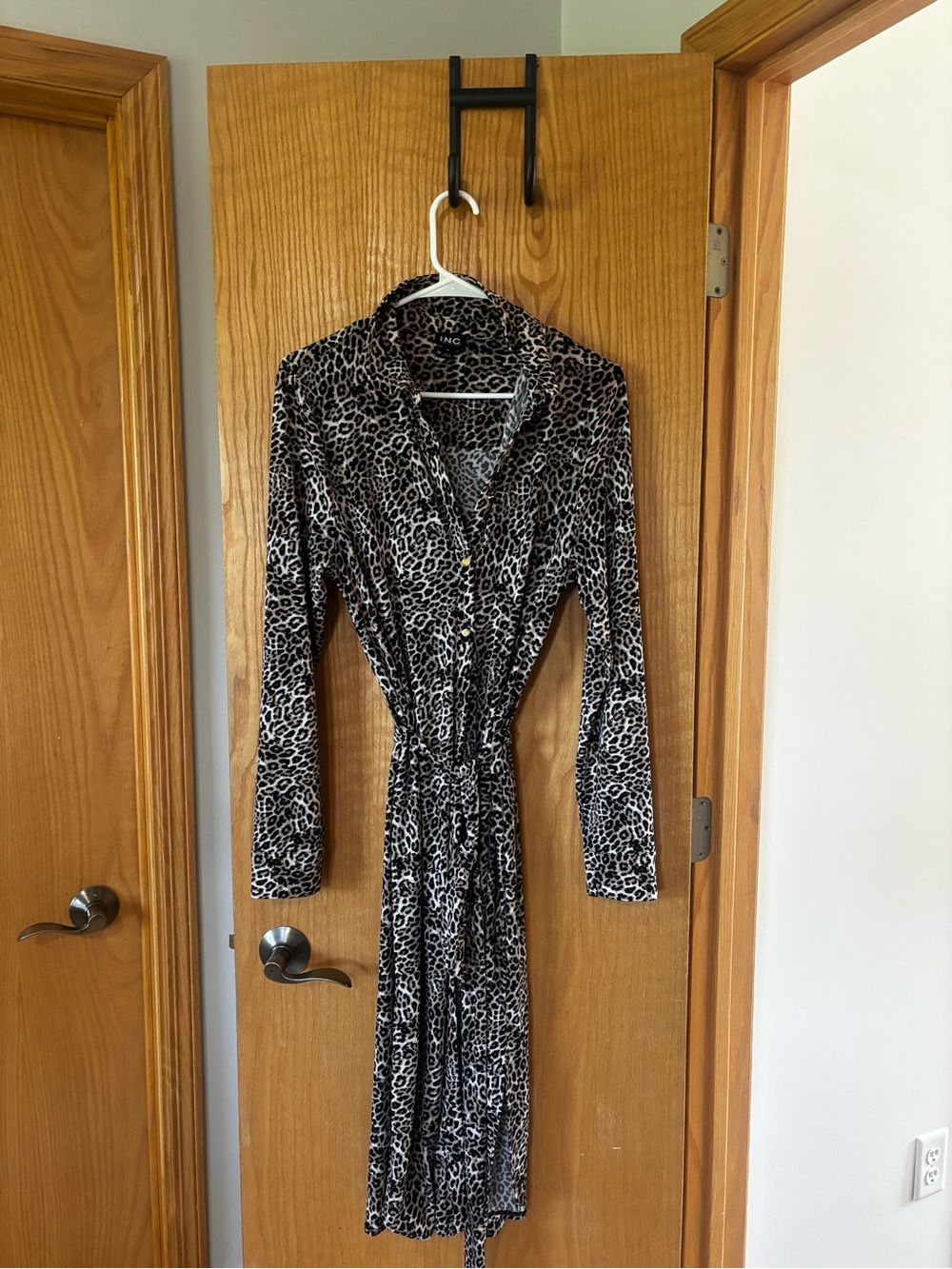 INC International Concepts Black and White Leopard Print Wrap Dress